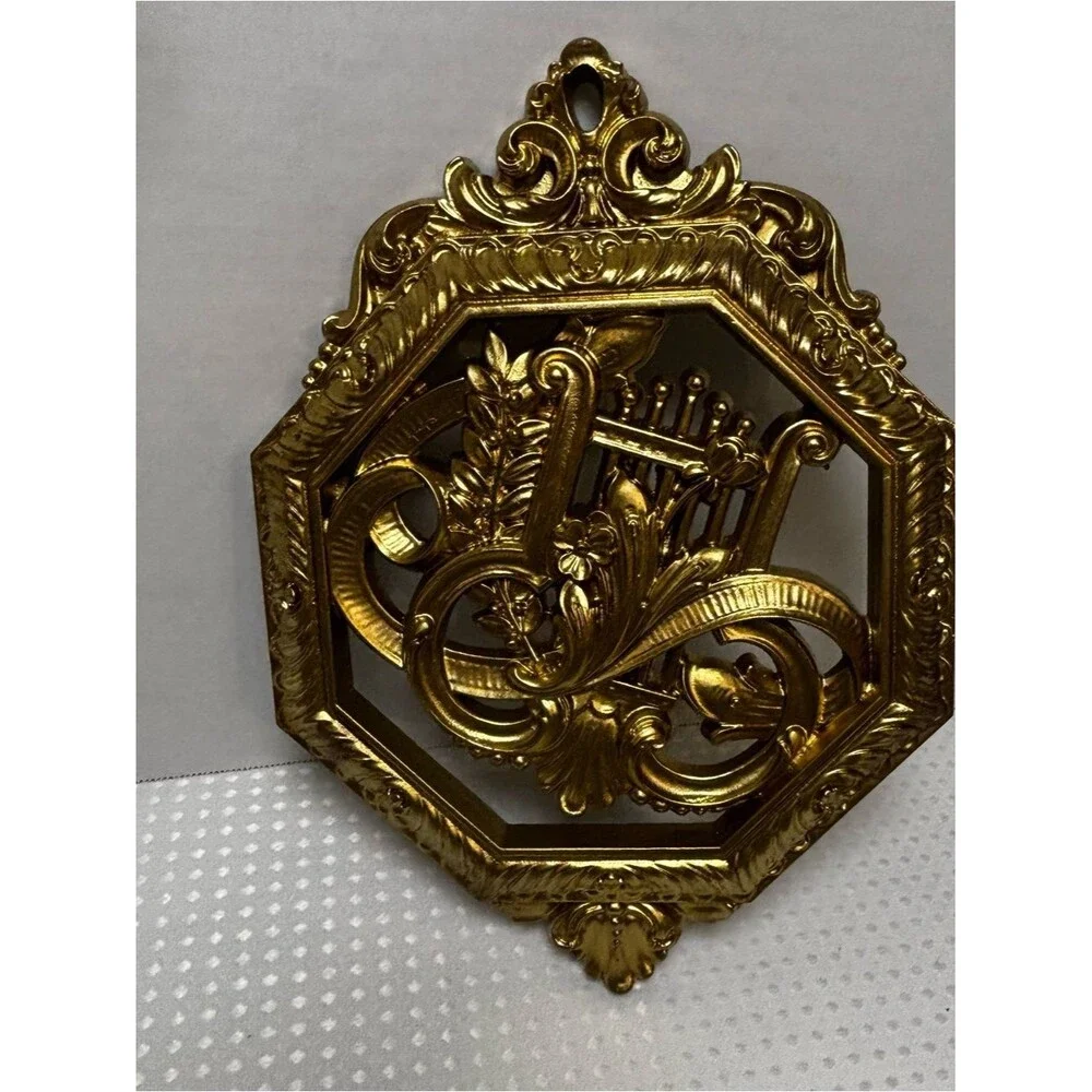 Dart Industries Homco Gold Hollywood Regency Musical Instrument Wall Plaques (3)